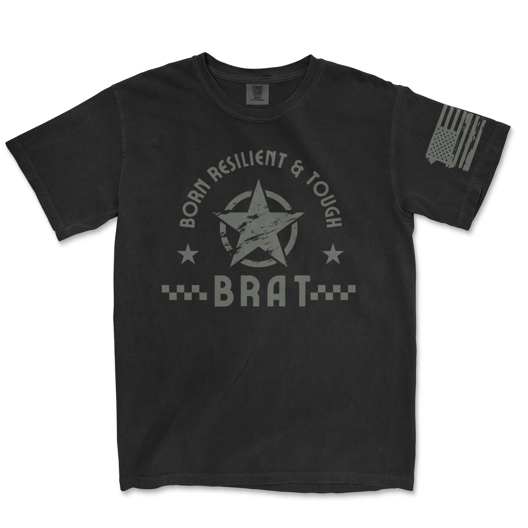 Born Resilient & Tough (BRAT) Military Shirt — Flag Sleeve Print