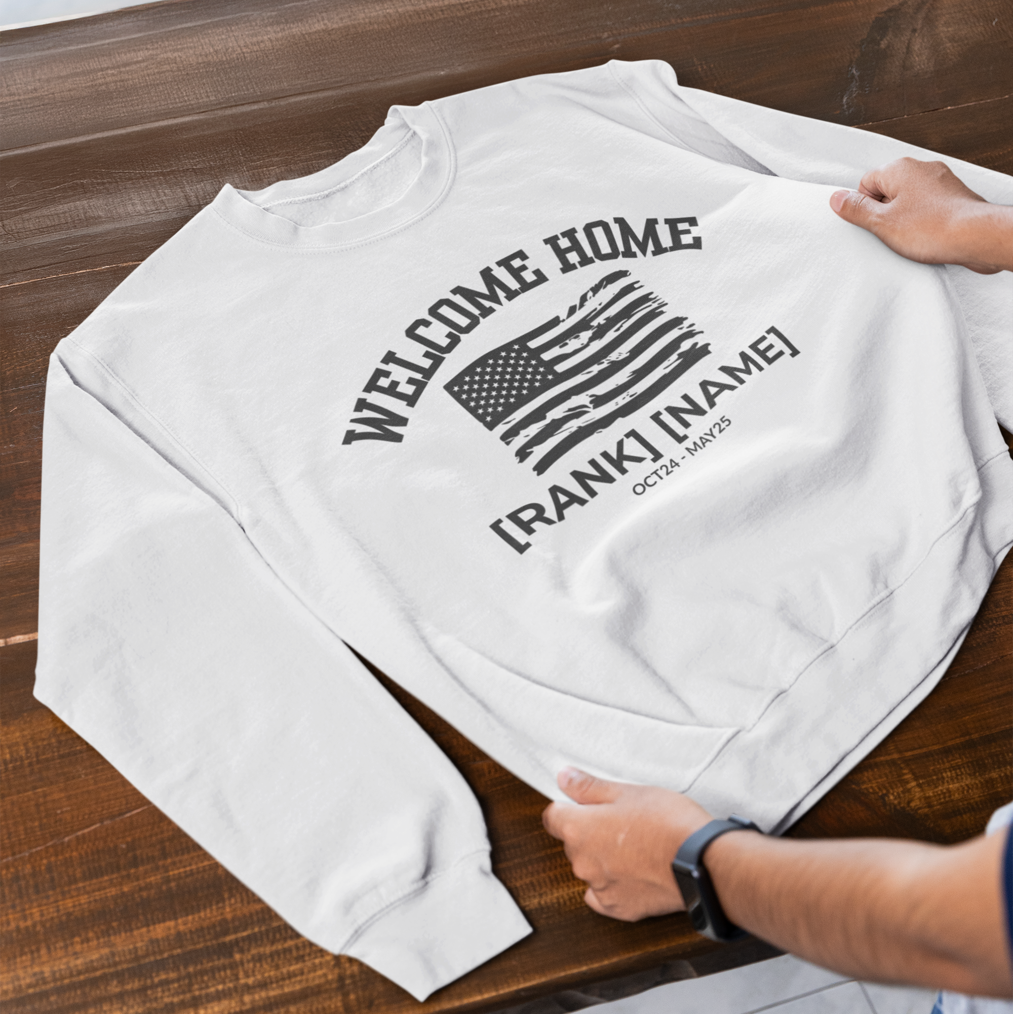 Welcome Home Military Sweatshirt — Deployment Homecoming Outfit (Custom Name & Date)