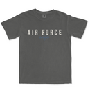 Gray t-shirt with 'AIR FORCE wife' text on a white background