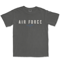 Gray t-shirt with 'AIR FORCE wife' text on a white background
