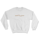 Light-colored sweatshirt with “Saved by Grace” text on front and full Ephesians 2:8 verse on back
