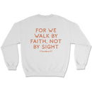 Ash gray sweatshirt with small pocket print and full scripture verse across the back