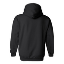 Black hoodie shown from the back on a white background